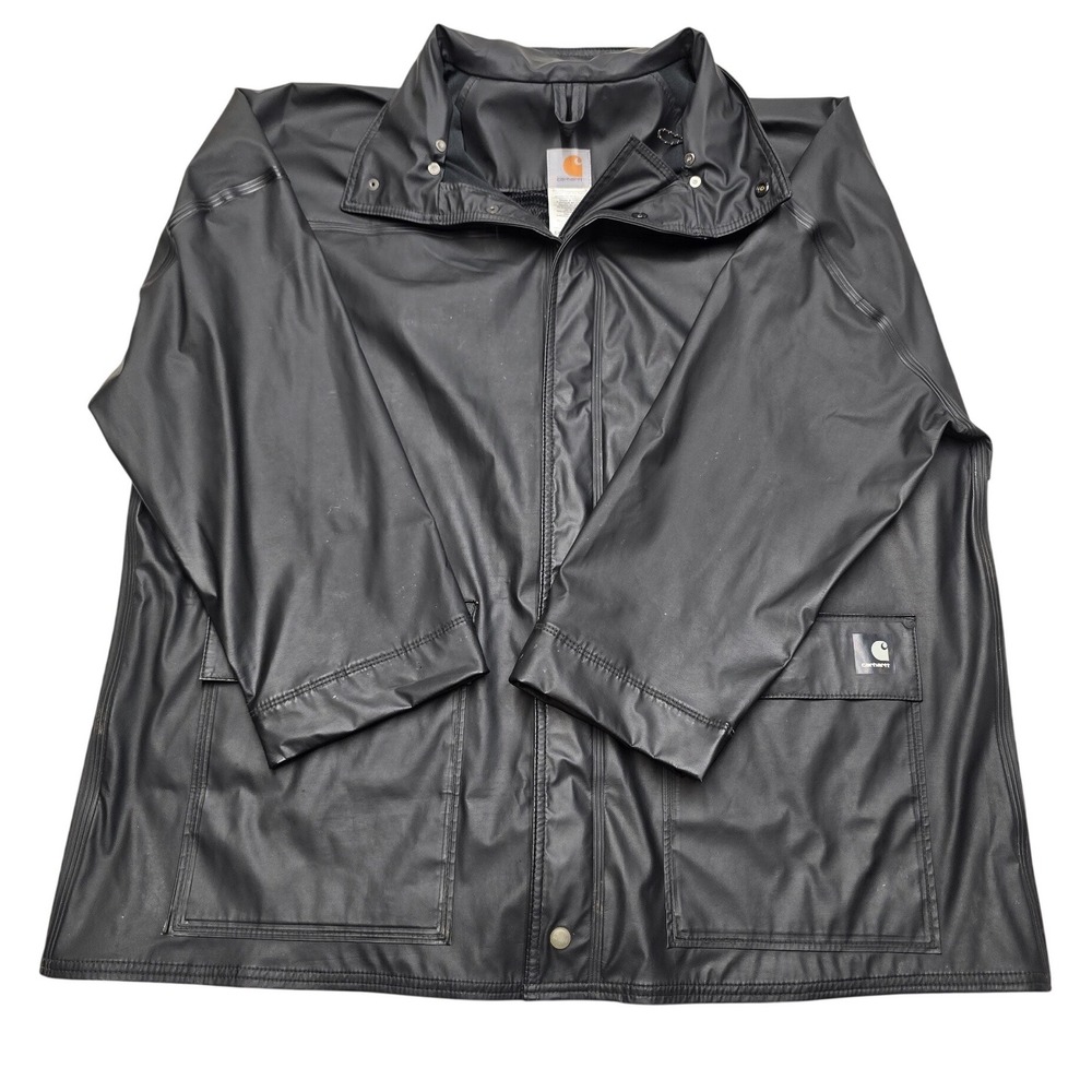 Carhartt Waterproof Rain Jacket Heavy Duty Workwear Coat Black Mens XL Regular